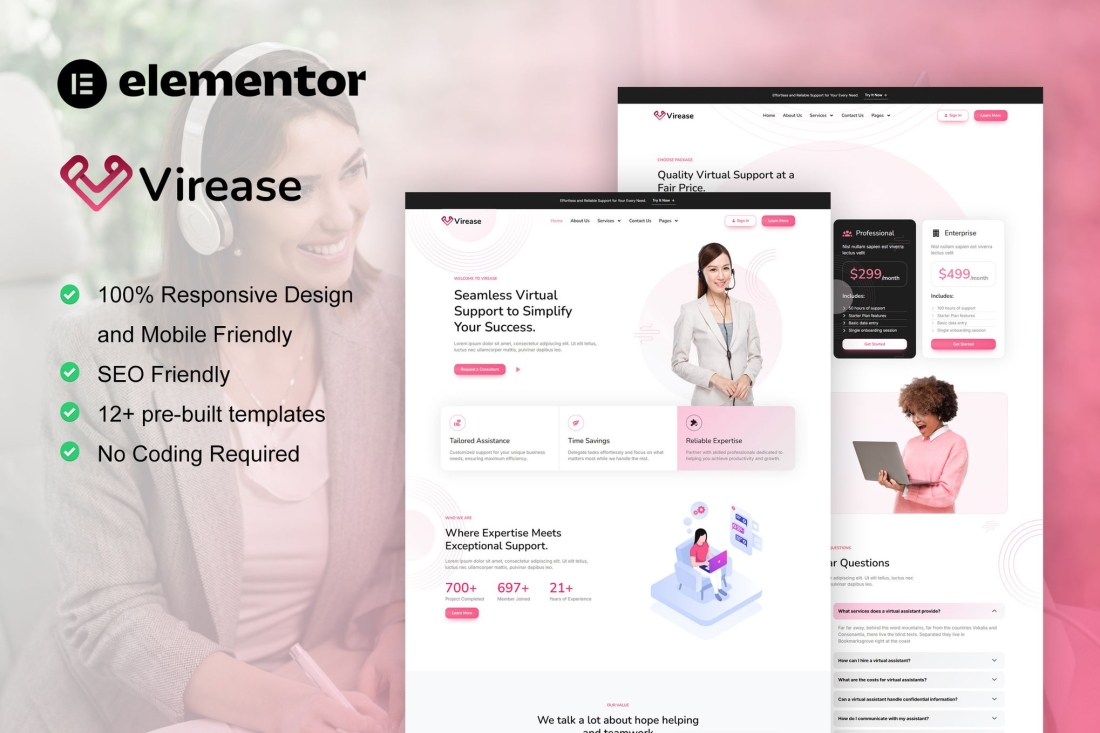 Virease - Virtual Assistant Service Elementor Pro Template Kit