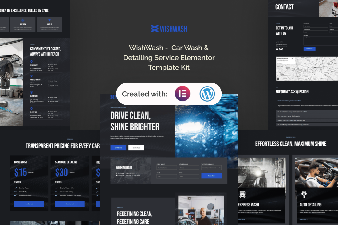 WishWash - Car Wash & Detailing Service Elementor Template Kit