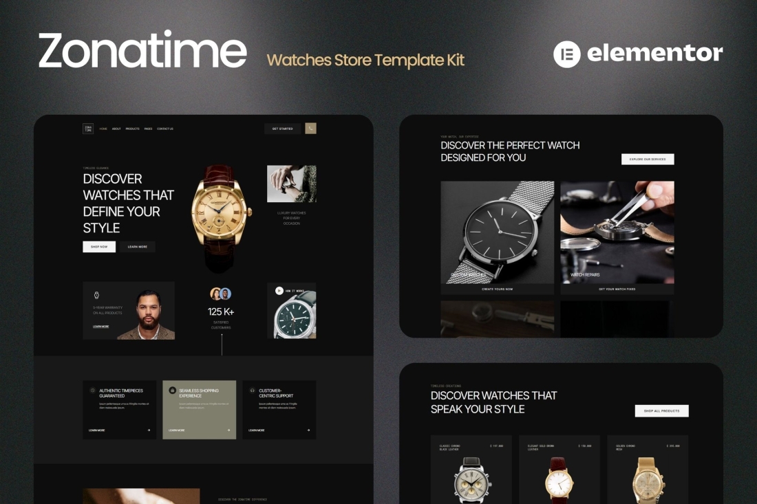 Zonatime - Dark Theme Watch Store Elementor Template Kit